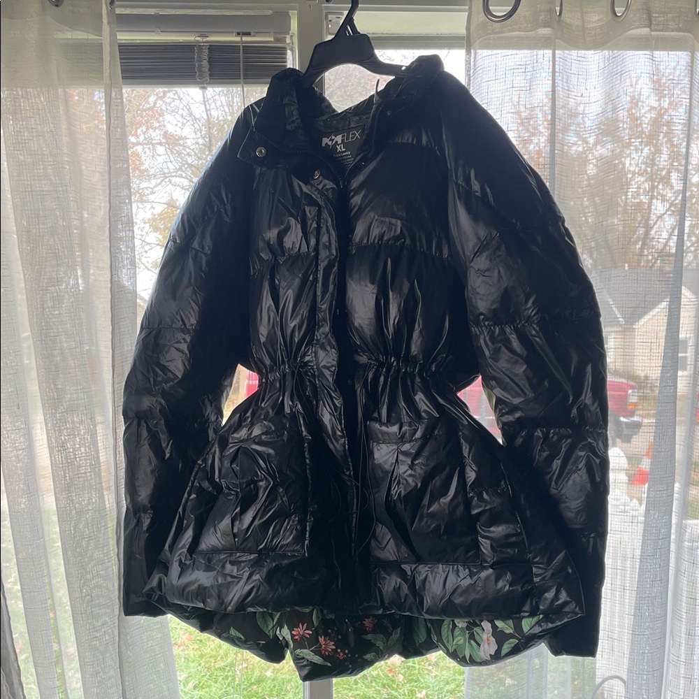 POPFLEX Shiny Black Women's Puffer Jacket